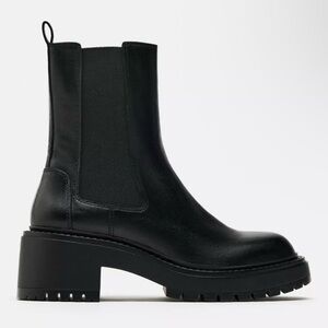 Zara Black Leather Ankle Boots